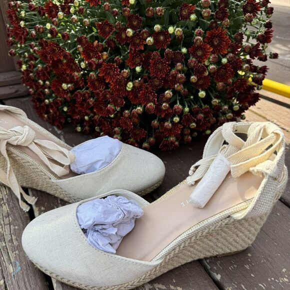 Kelly‎ & Katie Hanah Espadrilles Metallic Wrap  Cream Sandals Women Shoes Size 8 - Picture 3 of 15